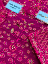 Royal Magenta Embroidered Chiffon Long Shirt Set