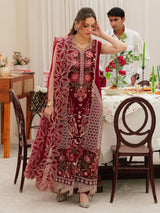 Maroon Embroidered Lawn WITH CHICKENKARI