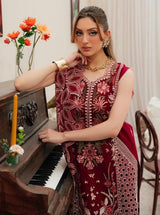 Maroon Embroidered Lawn WITH CHICKENKARI