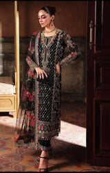 Black Heavy Embroidered Chiffon 3-Piece