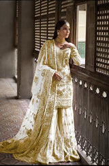 Luxury Heavy Gold Embroidered Chiffon Gharara Set – 5 Colour Variants