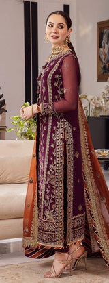 Plum Embroidered Chiffon Shirt