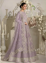 Lilac Lavender Long Gown with Embroidered Dupatta
