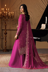 Royal Magenta Embroidered Chiffon Long Shirt Set