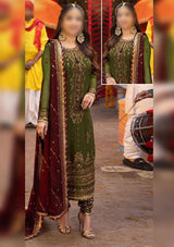 Olive Green & Maroon Embroidered Formal Festive Outfit