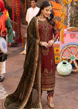 Olive Green & Maroon Embroidered Formal Festive Outfit