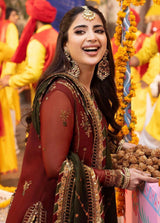Olive Green & Maroon Embroidered Formal Festive Outfit