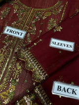 Olive Green & Maroon Embroidered Formal Festive Outfit