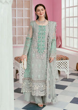 Light Grey & Sea Green Embroidered Festive Formal Outfit