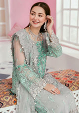 Light Grey & Sea Green Embroidered Festive Formal Outfit