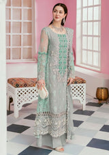 Light Grey & Sea Green Embroidered Festive Formal Outfit