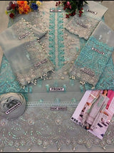 Light Grey & Sea Green Embroidered Festive Formal Outfit