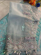 Light Grey & Sea Green Embroidered Festive Formal Outfit