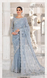 Ice Blue & Silver Embellished Couture Formal Saree