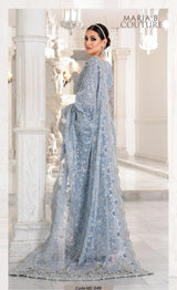 Ice Blue & Silver Embellished Couture Formal Saree