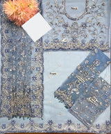 Ice Blue & Silver Embellished Couture Formal Saree
