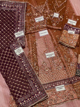Luxury Rust Brown Front-Open Gown Set