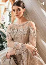 Luxury Nude Beige Floral Embroidered Net Saree with Pearl Accents  Shopify Description: