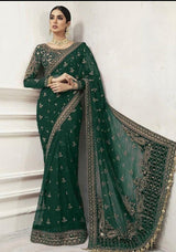 Luxury BLACK Embroidered Net Saree with Pearl Accents