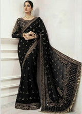 Luxury BLACK Embroidered Net Saree with Pearl Accents