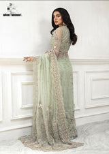 Luxury Mint Green Floral Embroidered Designer Net Saree