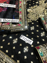 Black Heavy Embroidered Chiffon 3-Piece