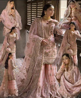 Luxury Heavy Gold Embroidered Chiffon Gharara Set – 5 Colour Variants