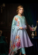 Luxury Tie & Dye Shamoze Silk 3-Piece Suit with Silk Dupatta