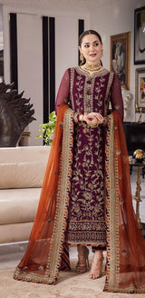 Plum Embroidered Chiffon Shirt