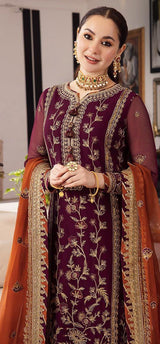 Plum Embroidered Chiffon Shirt