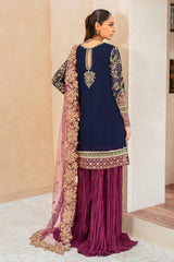 Deep Navy & Plum Embroidered Chiffon Festive Collection